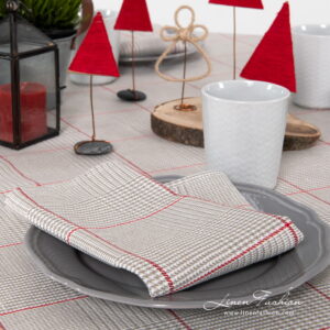 Linen napkin grey checked