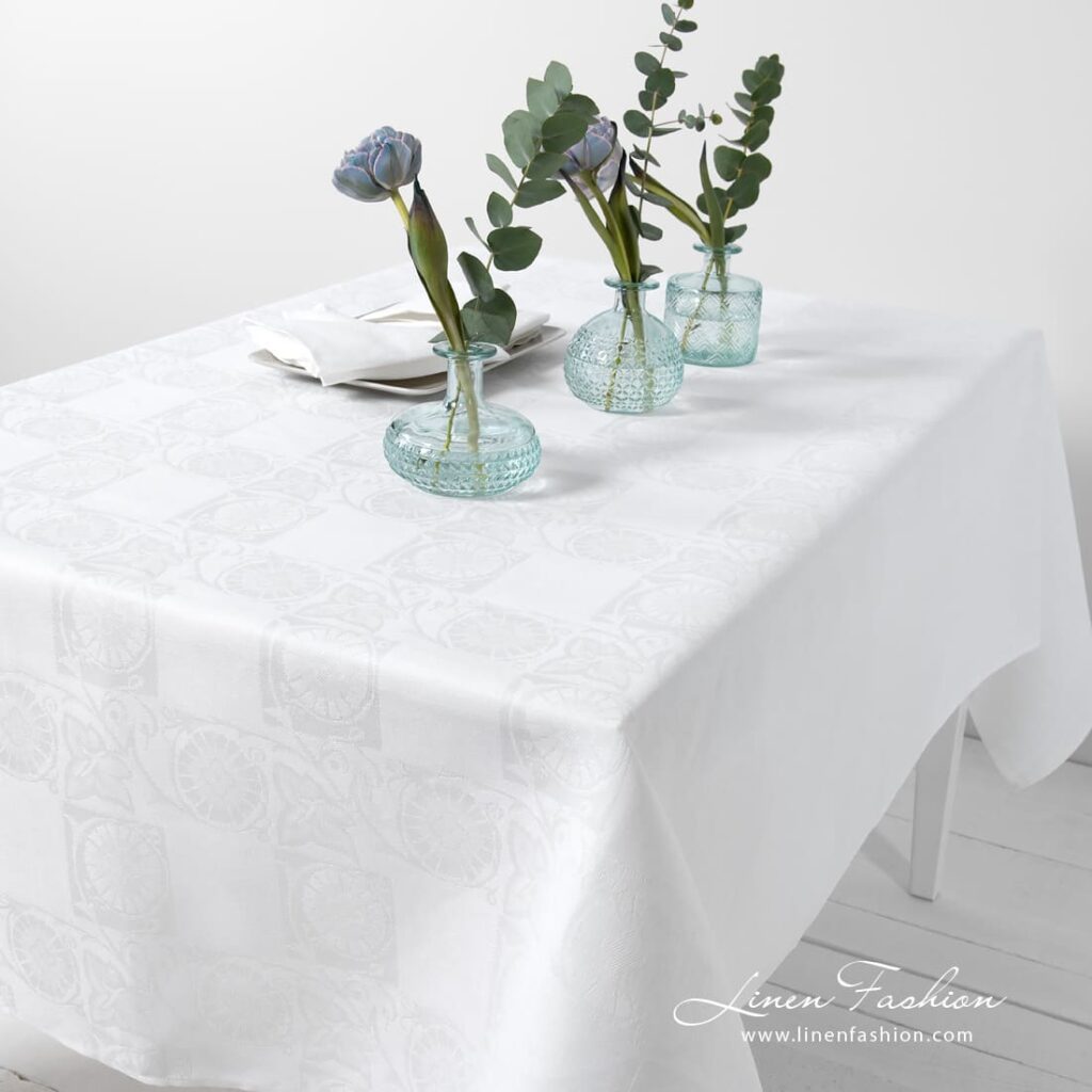 BOTANIC optical white linen tablecloth