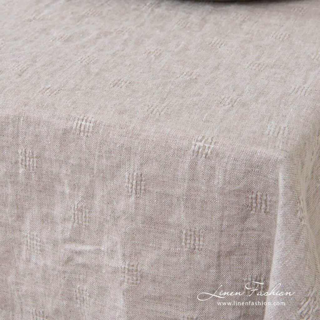 100% linen tablecloth in grey color, solo.