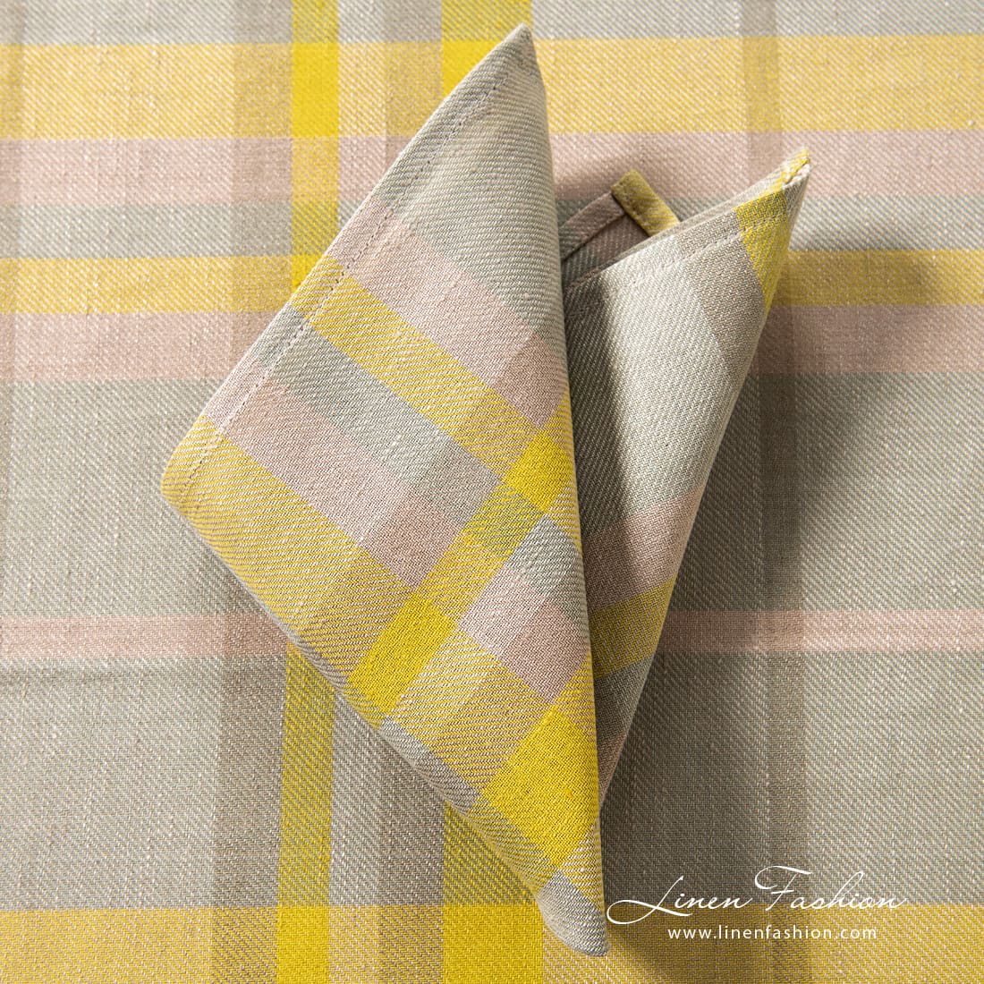 LOZANA yellow grey linen napkin in checks
