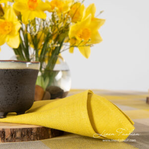 Plain sulphur yellow color linen napkin - Linen Fashion.