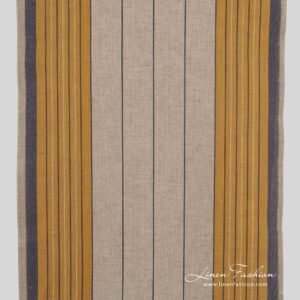 Grey linen cotton fabric with yellow and blue stripes