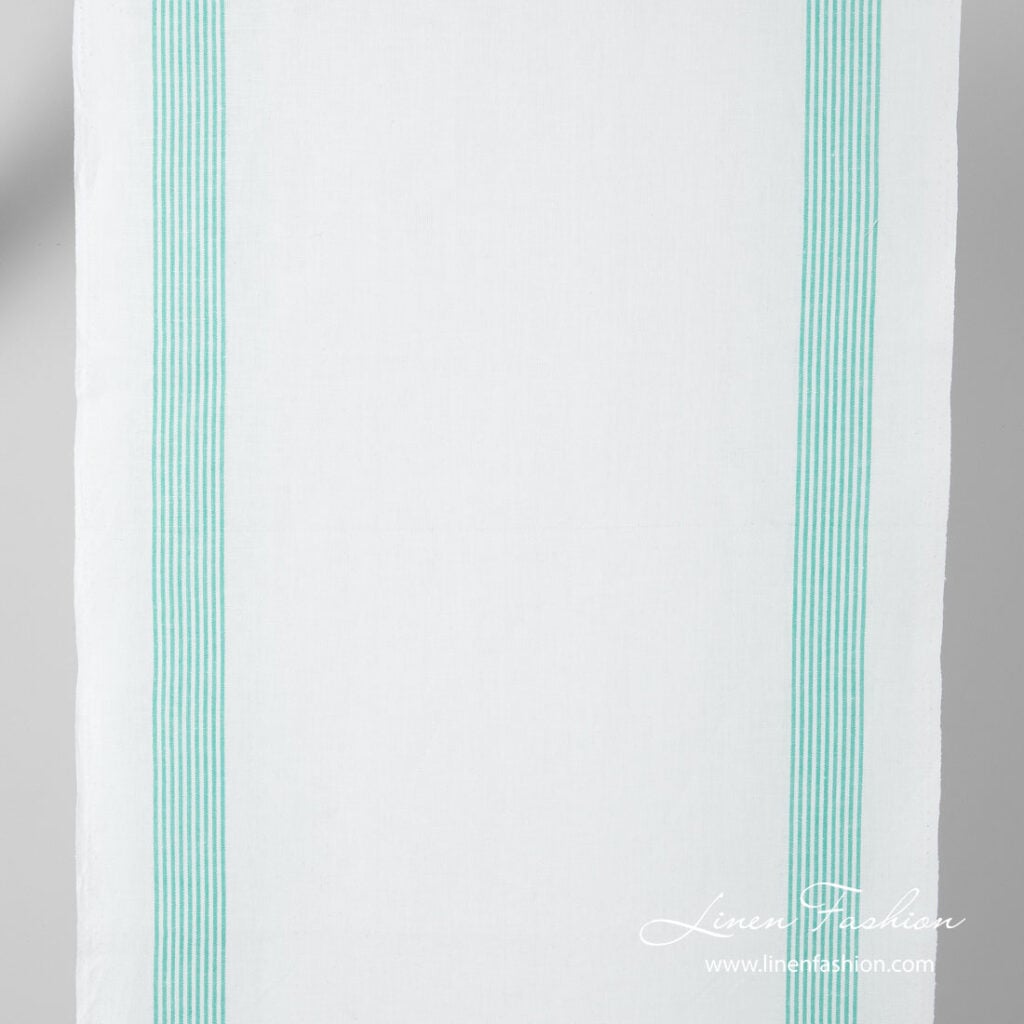 Linen cotton fabric with green stripes