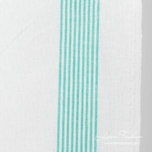 Linen blend fabric decorated with with thin green stripes