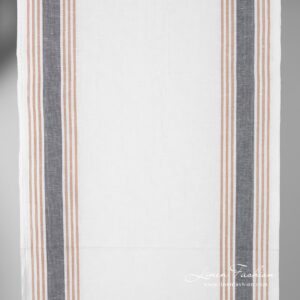 Off white linen cotton fabric with grey stripes.