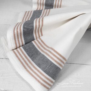 Striped off white linen cotton fabric.