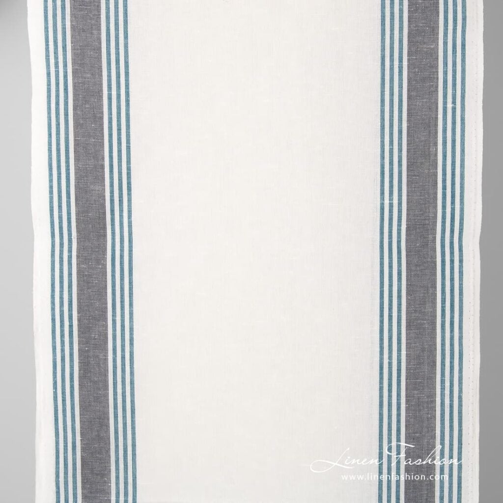 Off white linen cotton fabric with stripes.