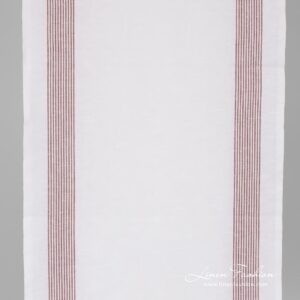 White narrow linen cotton fabric with thin brown stripes.