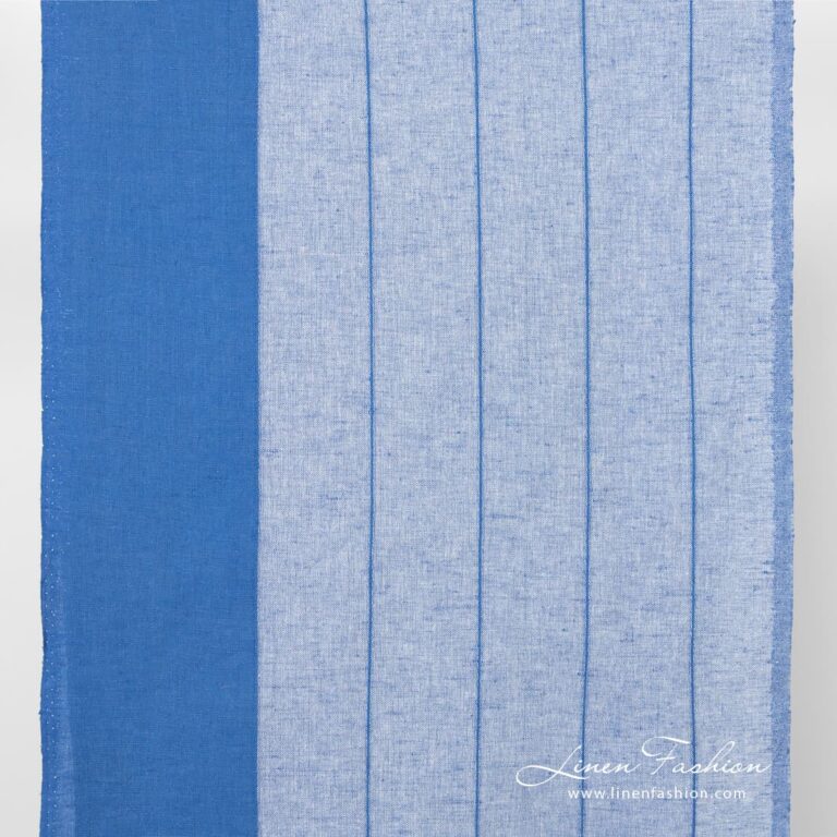 Linen cotton blue fabric with stripes