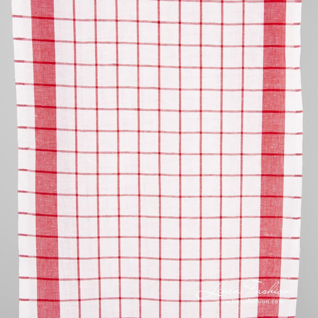 Linen cotton fabric in red checks