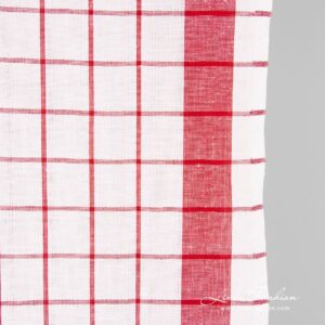 Linen cotton fabric in red checks, 50cm width