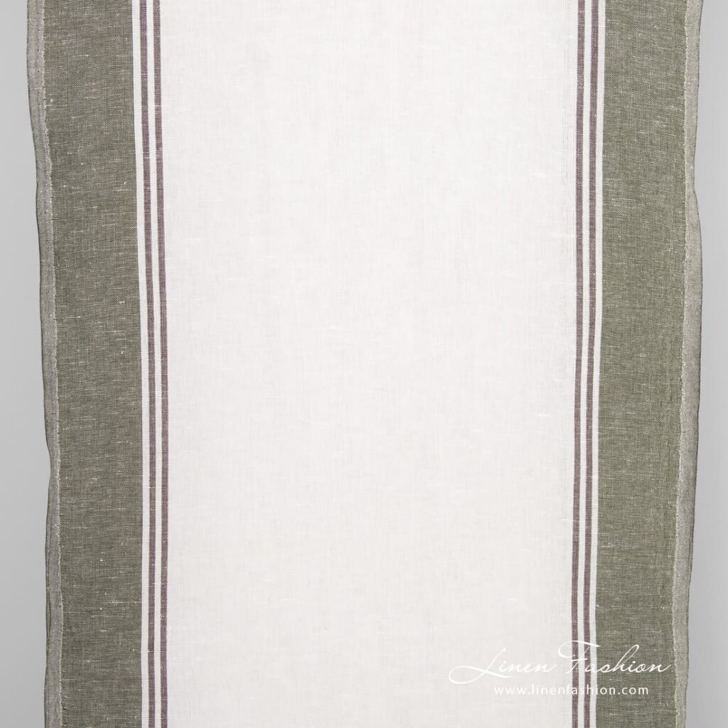 Linen cotton fabric with green and brown stripes