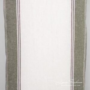 Linen cotton fabric with green and brown stripes