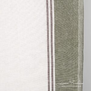 Linen cotton fabric with green and brown stripes, perfect for kitchen towels