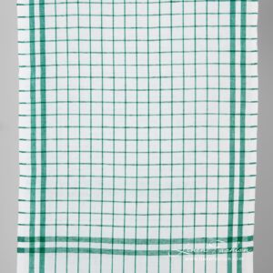White linen cotton fabric in green checks