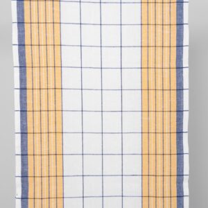 Úzka ľanovo-bavlnená tkanina v kockách biela žltá modrá