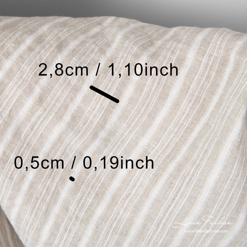 White/flax striped linen fabric with stripe measurements