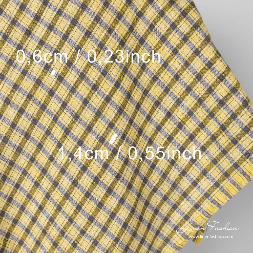 Washed linen fabric, yellow check size measures