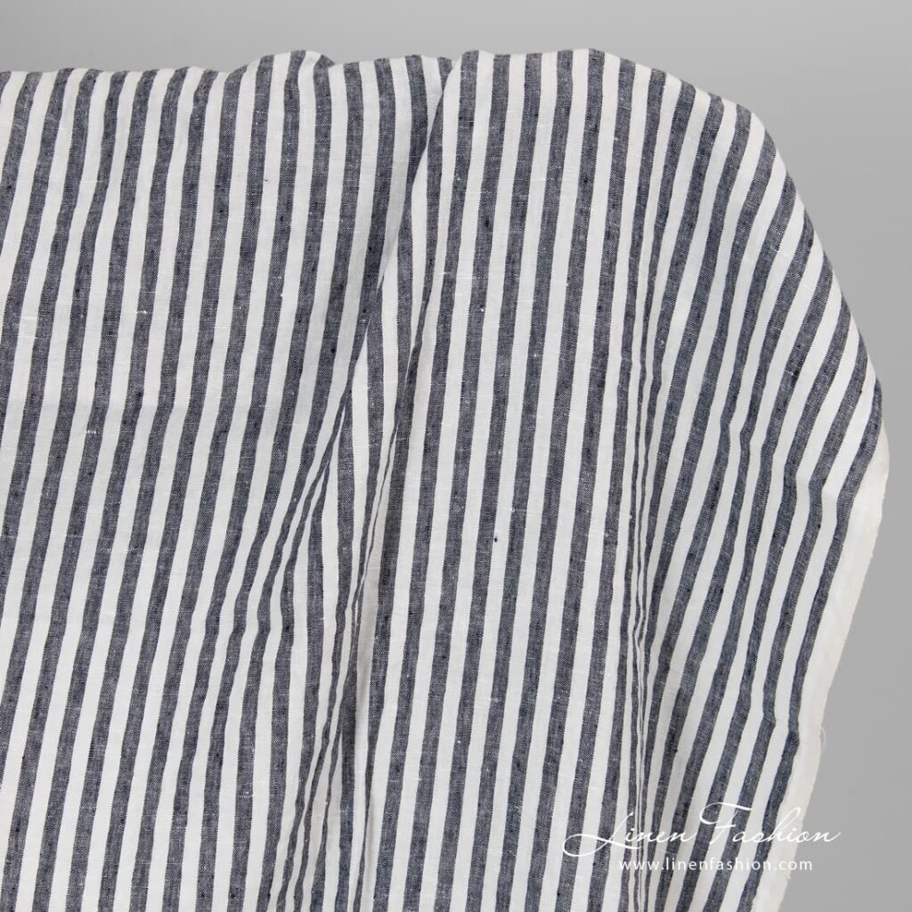 Washed linen fabric navy striped.