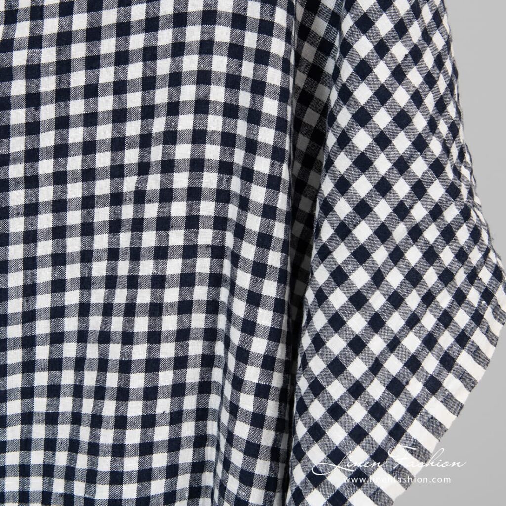 Washed fabric in navy gingham checks.