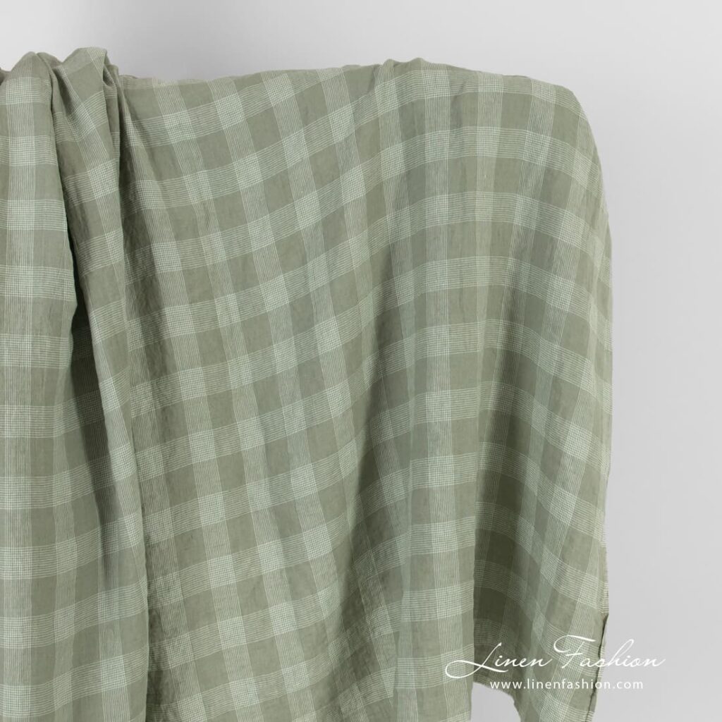 Linen fabric in green checks