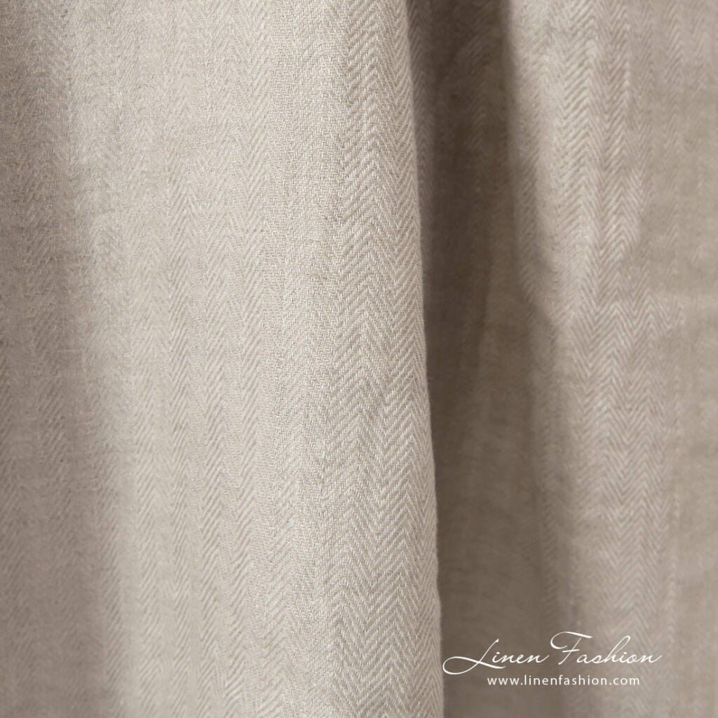 herringbone beige linen, width 145cm.