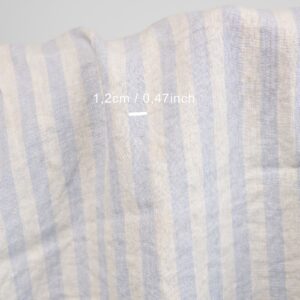 Praná ľanová látka vo vanilkových a svetlomodrých prúžkoch