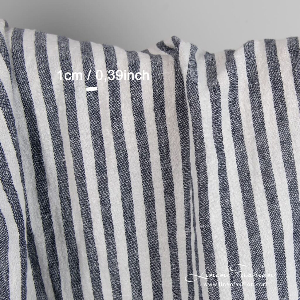 285cm width linen fabric in dark blue vertical stripes