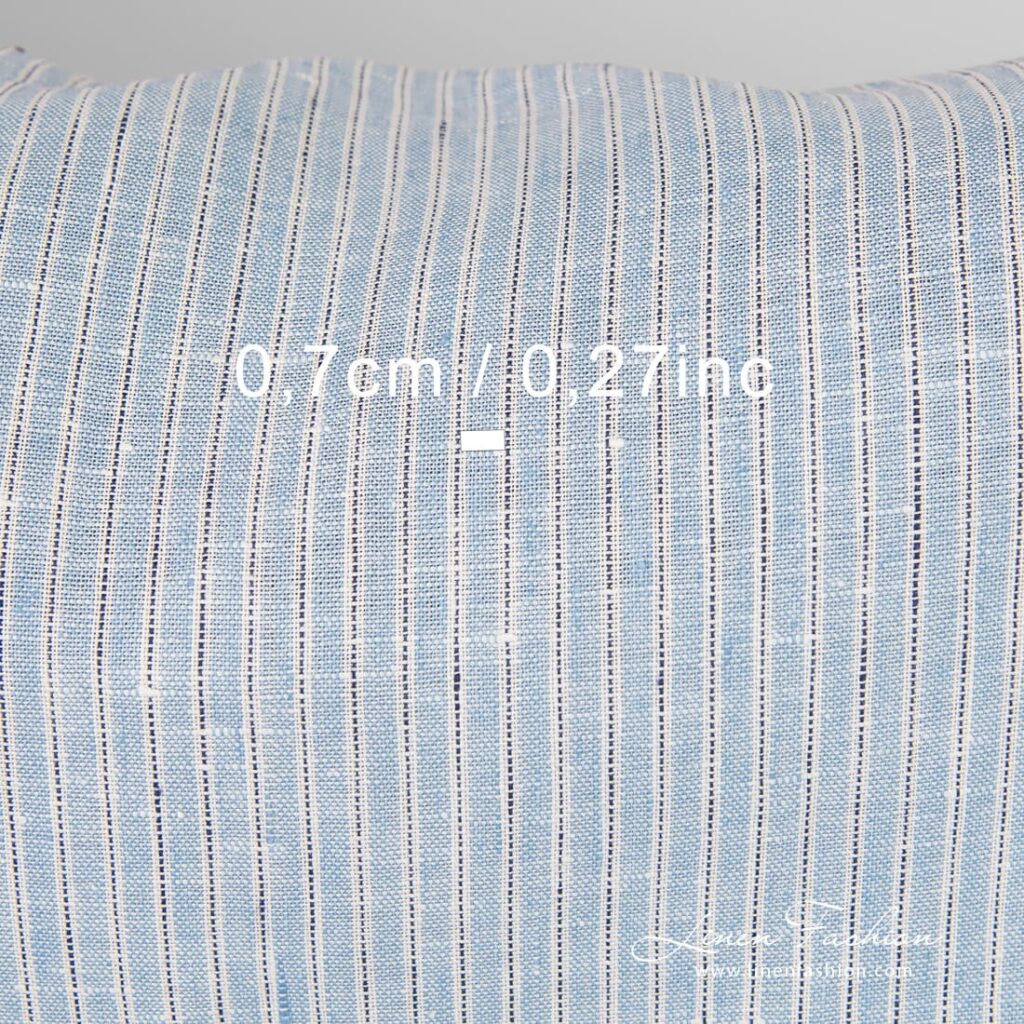 Blue linen fabric in stripes, high quality