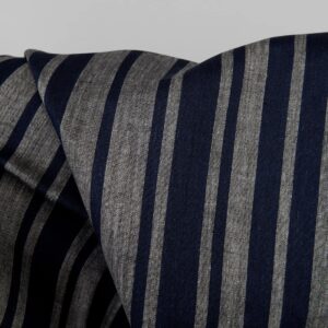 Linen fabric in blue and natural stripes, pure linen