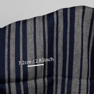 Linen fabric in blue and natural stripes, with measurements