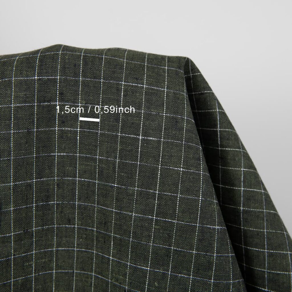 linen green moss checked fabric, 1.5cm.