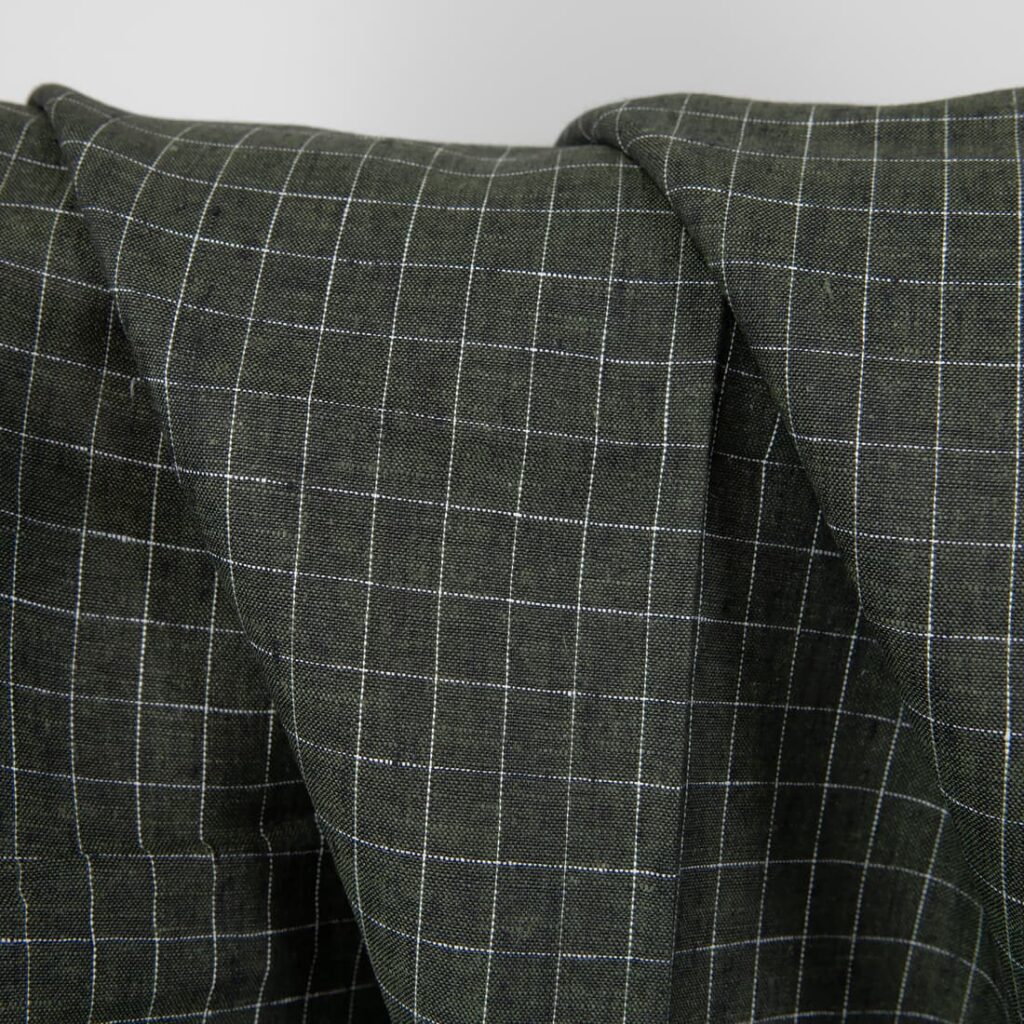 linen green moss checked fabric