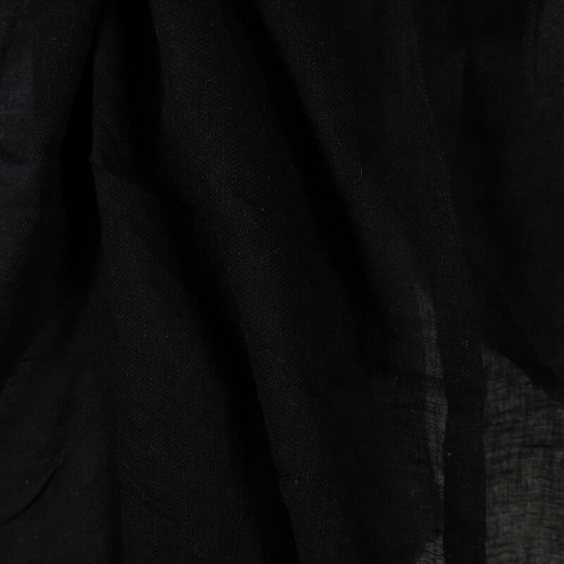Transparent black linen fabric washed close up detail