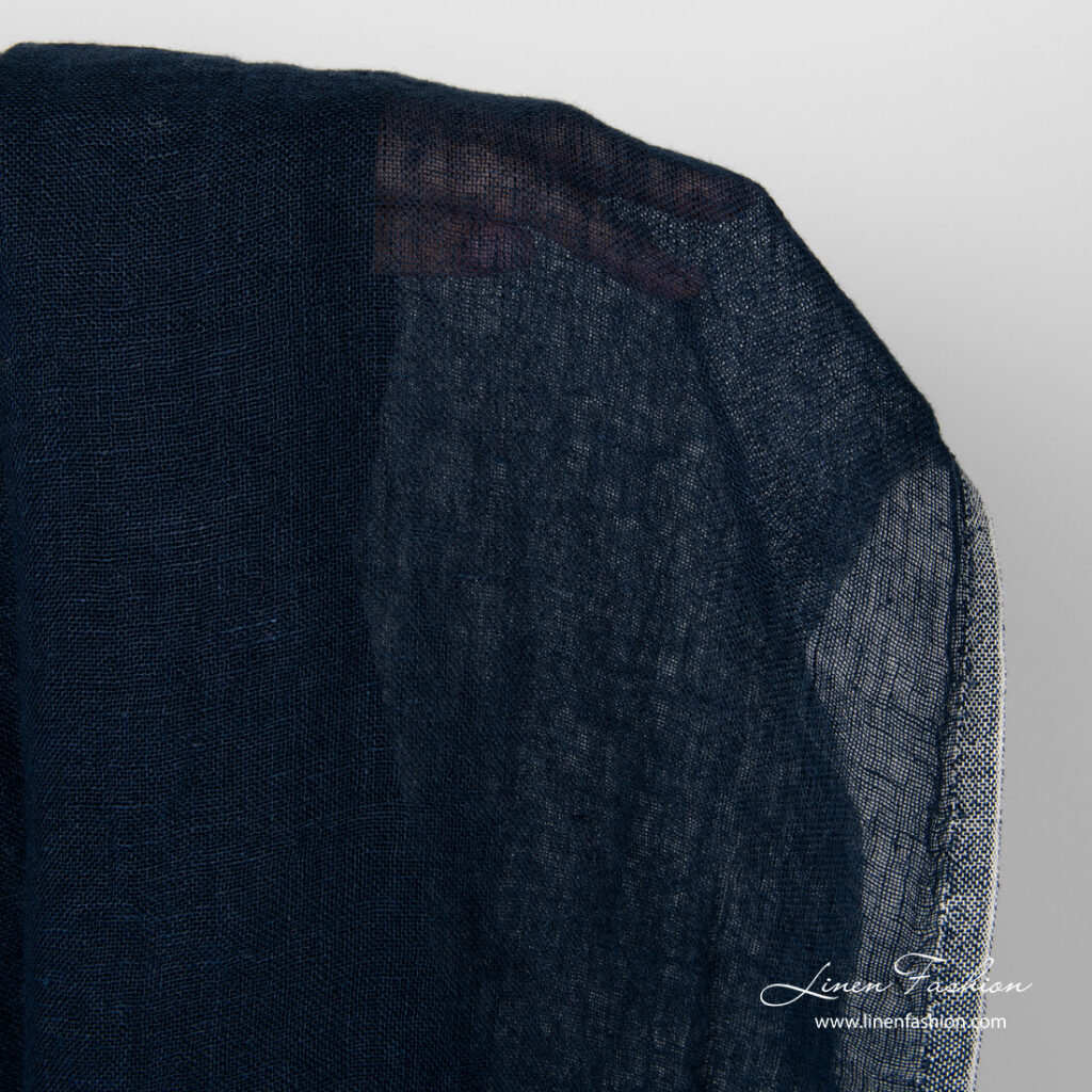 Gauze linen fabric in navy color, washed