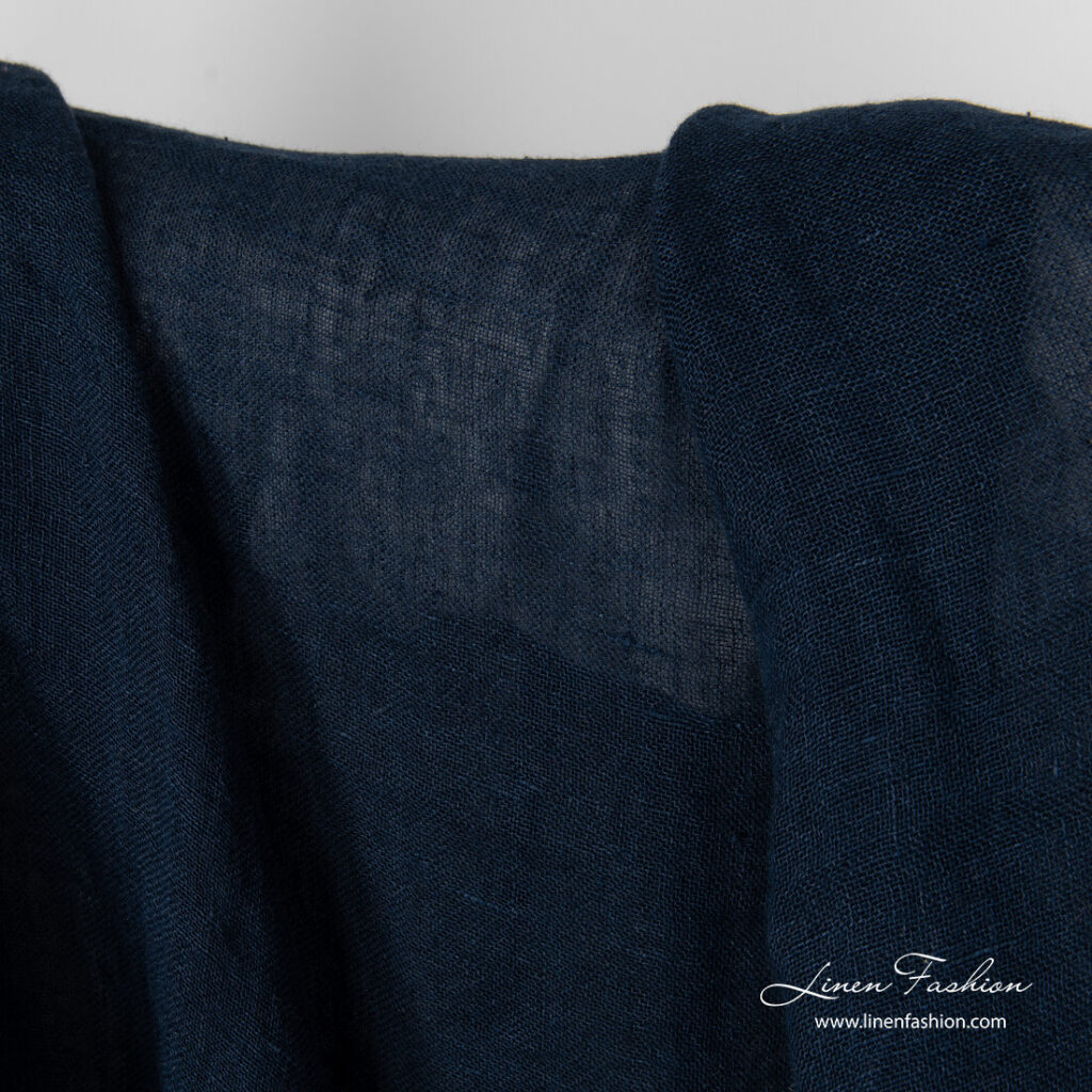 Navy linen fabric, open weave, washed