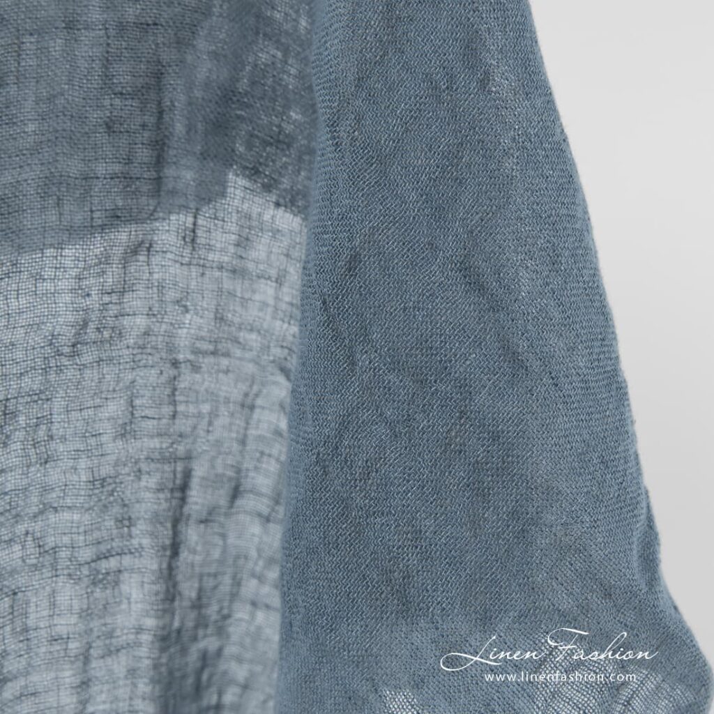 Washed 100% linen fabric, bluish grey.
