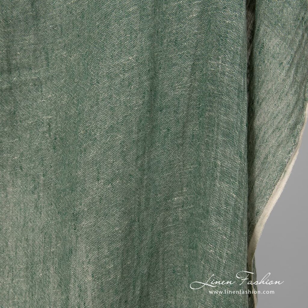 Washed green transparent linen fabric.