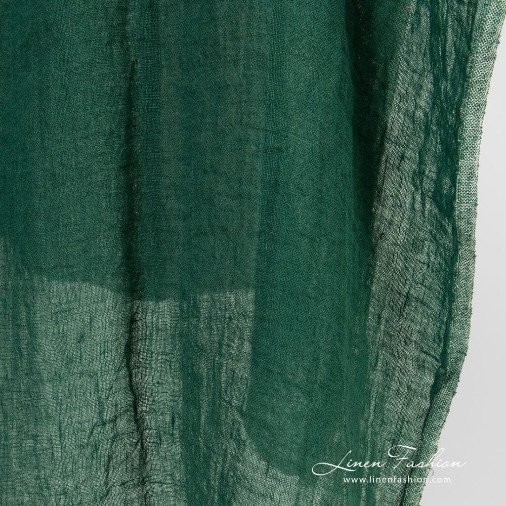 Forest green linen gauze fabric, washed