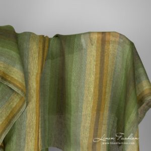 Transparent green linen fabric in stripes