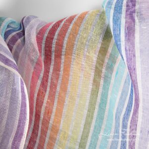 Transparent 100% linen fabric with rainbow stripes