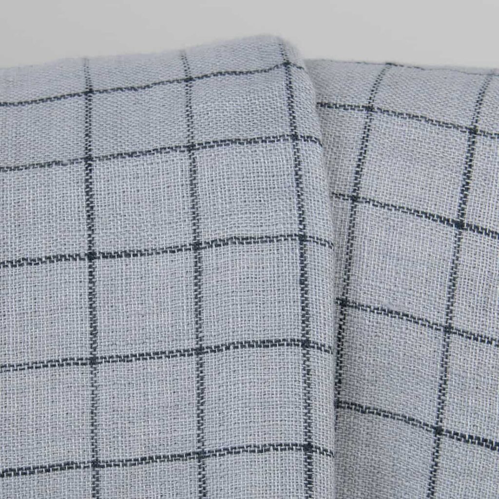 Grey checked linen fabric, double layer