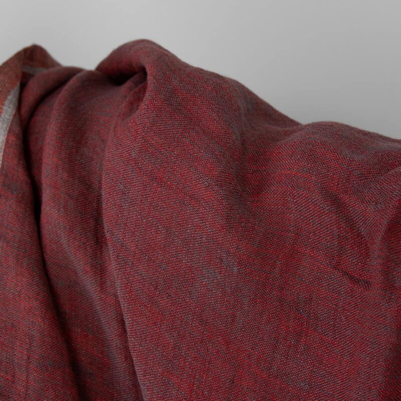Red and grey washed linen fabric, double layer