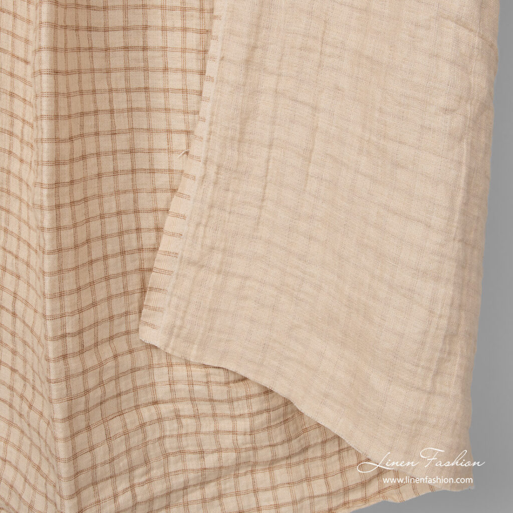 Washed double sided linen fabric with brown checks