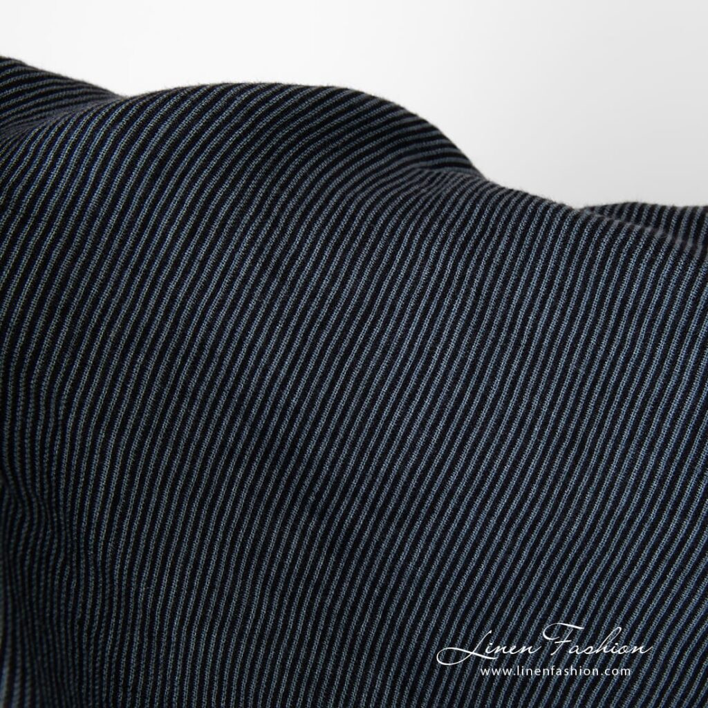 Black linen fabric with vertical stripes, washed fabric