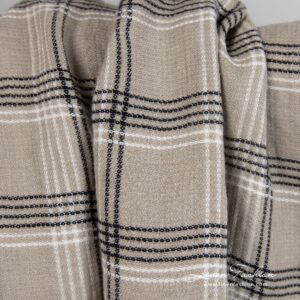 Grey brown linen fabric in checks and small waffle pattern