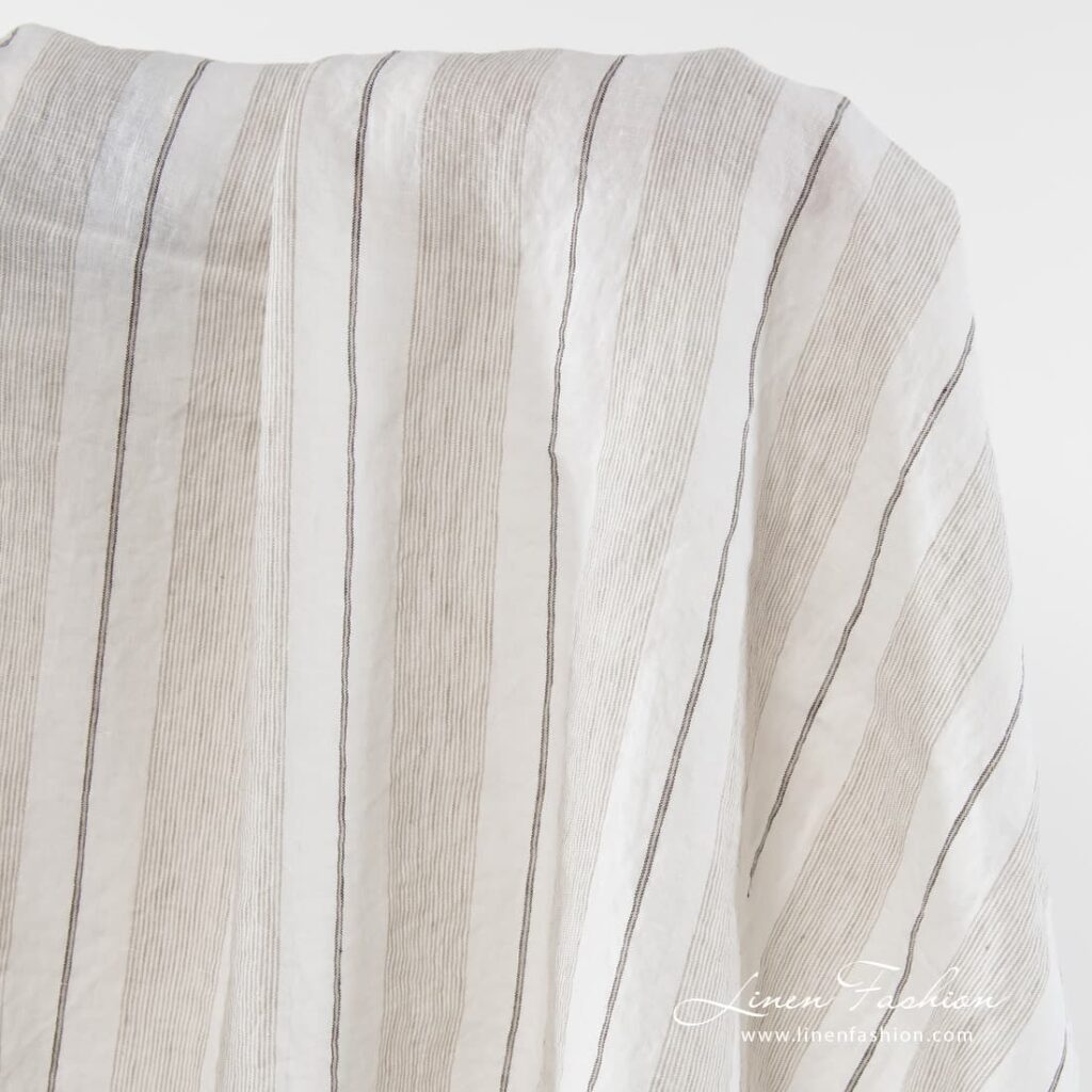 100% linen fabric in white with stripes.