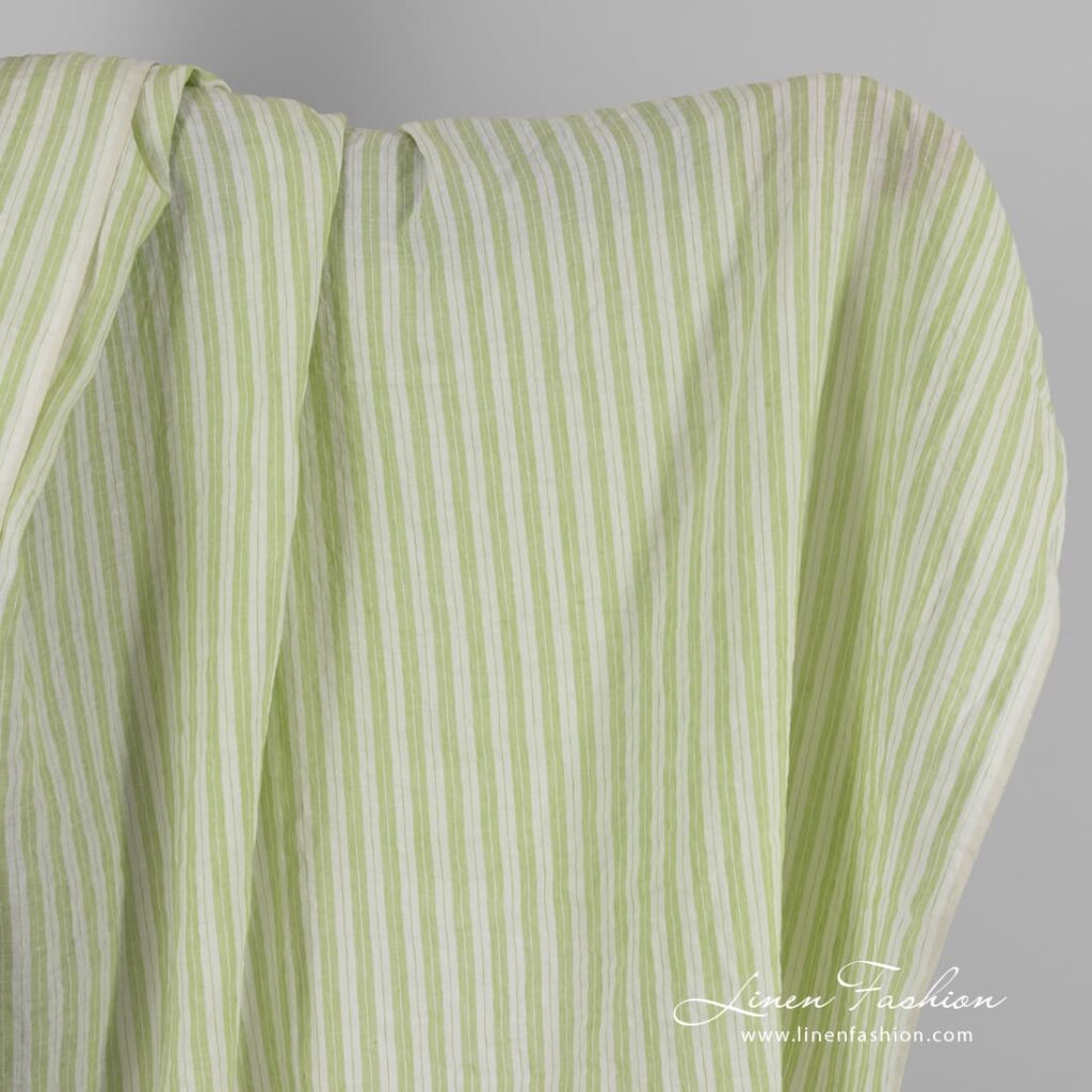 Light green linen fabric in stripes
