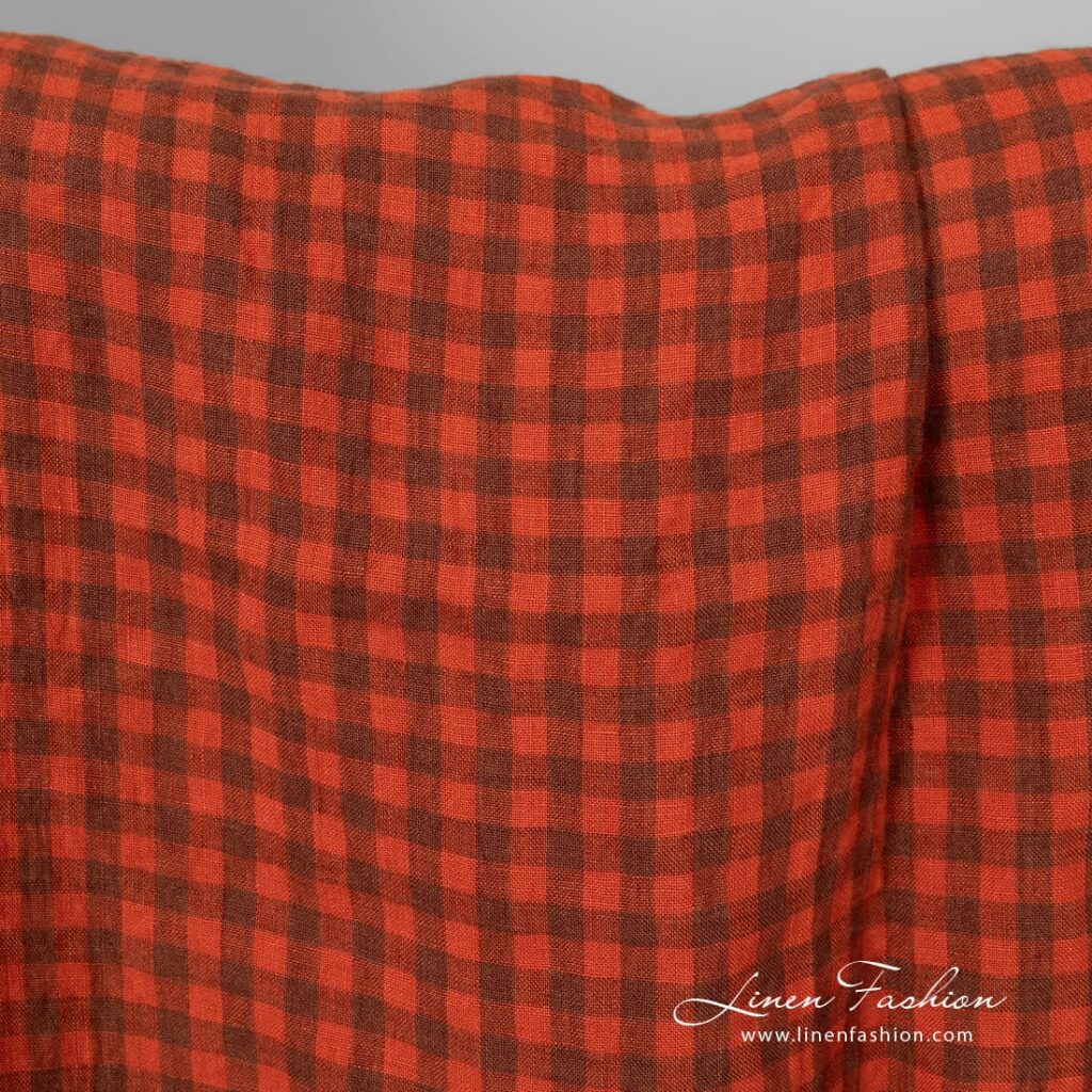 linen fabric red checks, light weight.