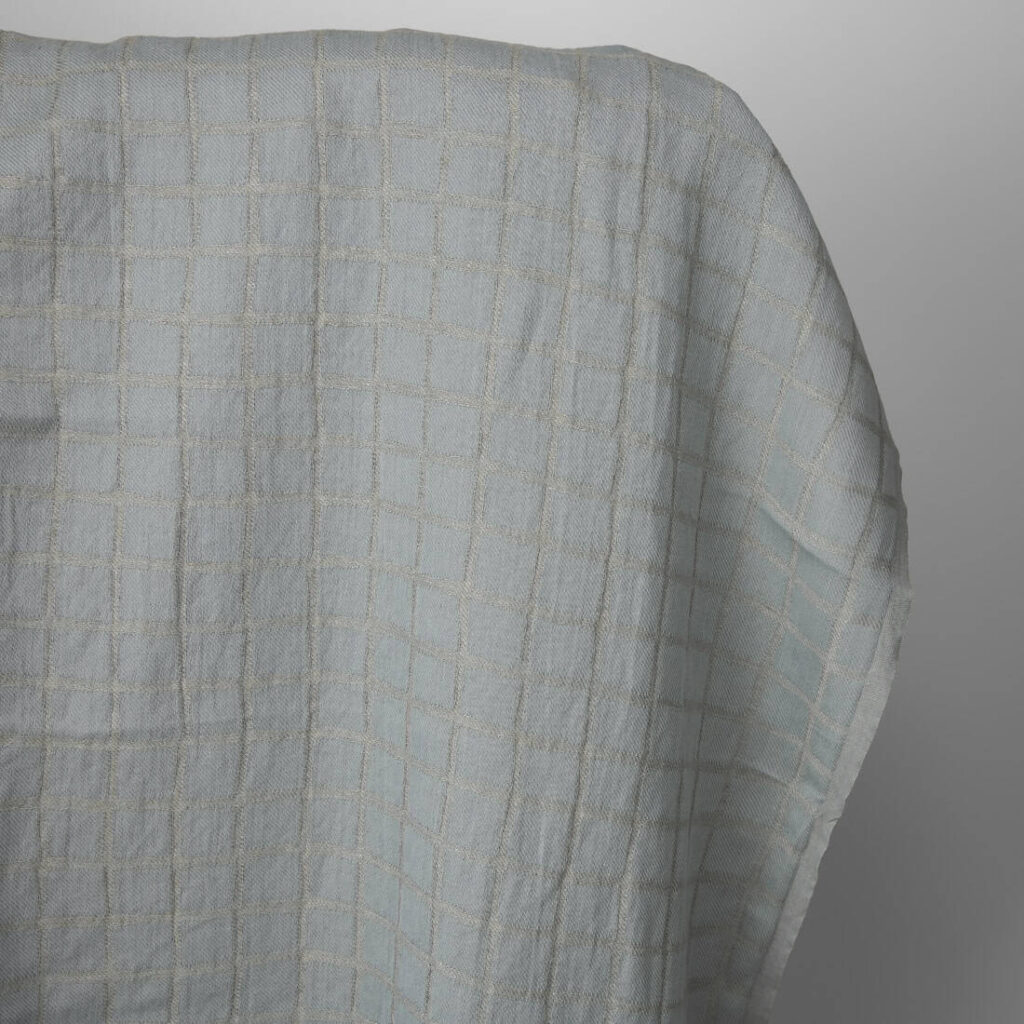 Bluish grey checked linen / cotton fabric, washed